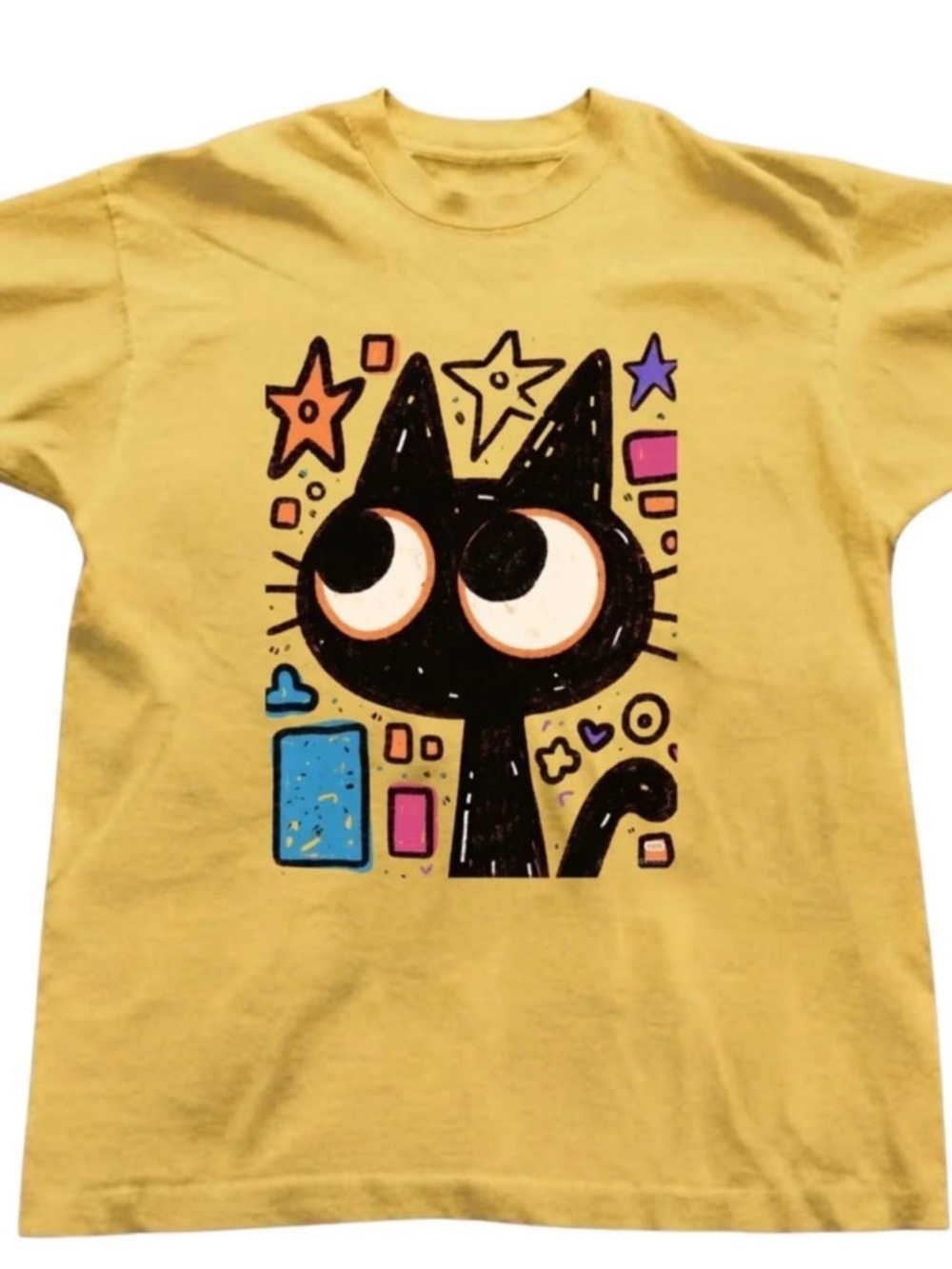 Yellow Graphic Cat Short Sleeve Tee
